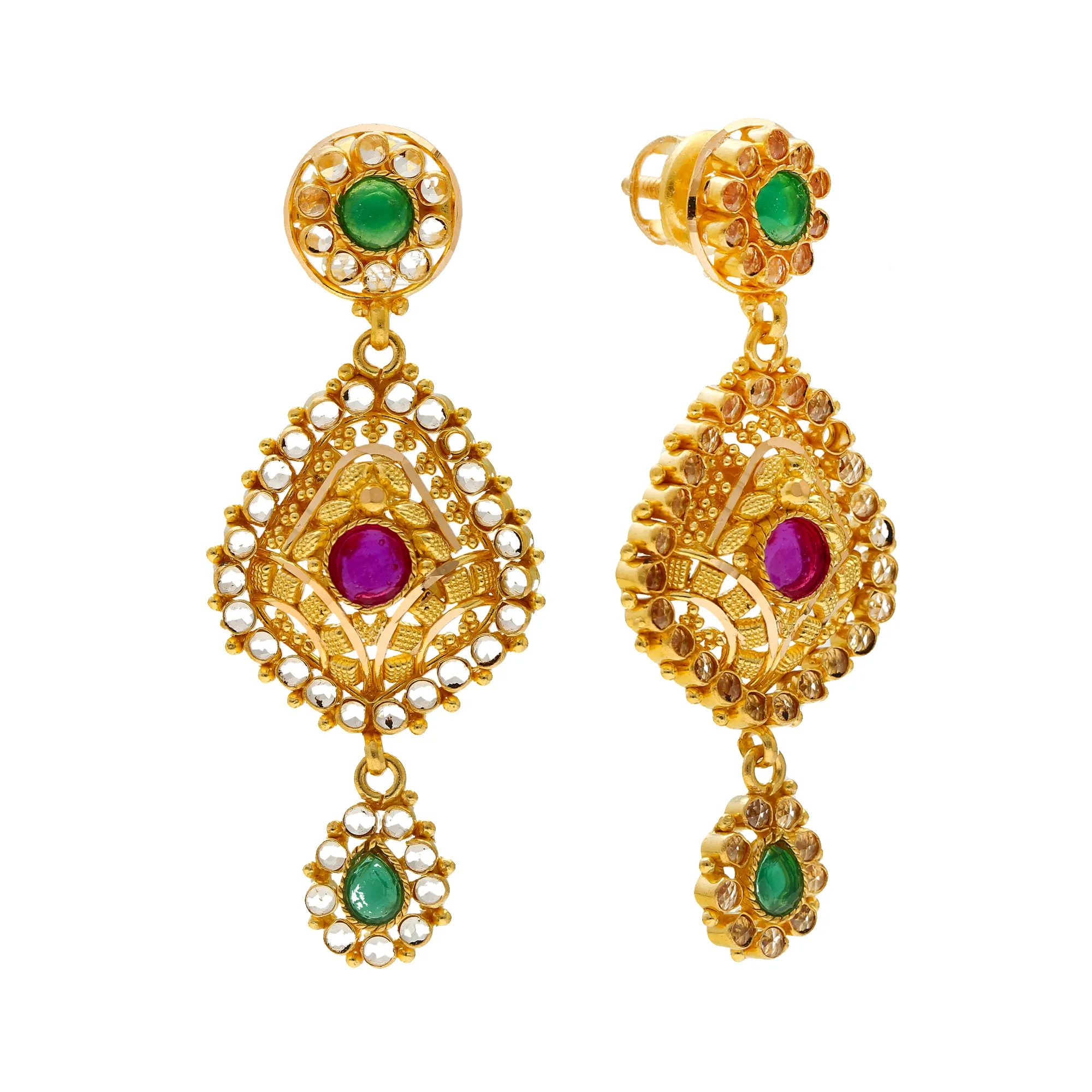 22K Yellow Gold, Emerald, & Ruby Jewelry Set (58.5gm)