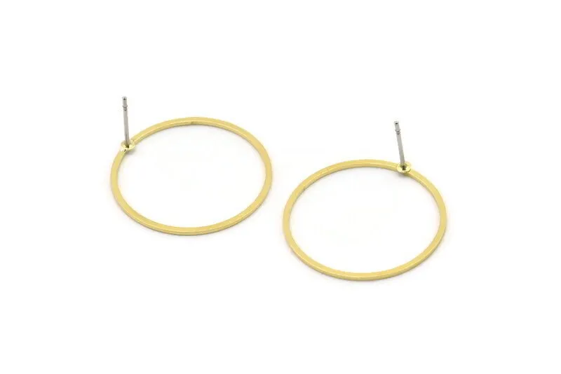 25mm Circle Earring - 10 Raw Brass Circle Stud Earrings (25x1x0.80mm) A6219 A4029