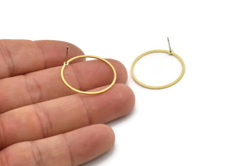 25mm Circle Earring - 10 Raw Brass Circle Stud Earrings (25x1x0.80mm) A6219 A4029