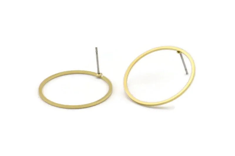 25mm Circle Earring - 10 Raw Brass Circle Stud Earrings (25x1x0.80mm) A6219 A4029