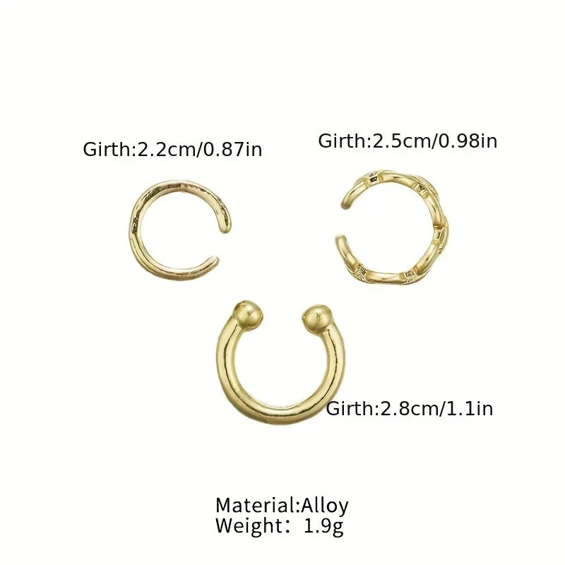 3 Pieces Golden Ear Cuff Retro Bohemian Style Zinc Alloy Jewelry Delicate Female Gift Daily Casual