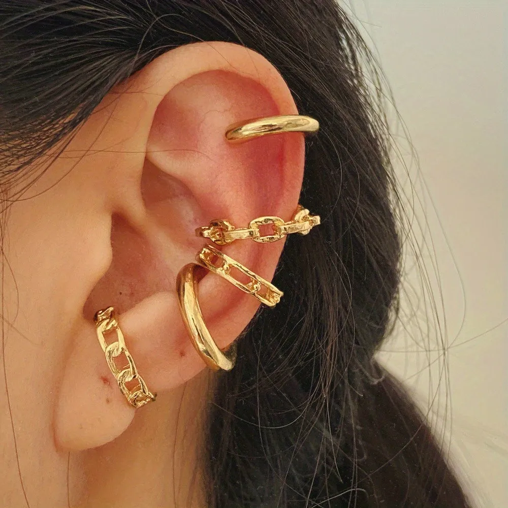 3 Pieces Golden Ear Cuff Retro Bohemian Style Zinc Alloy Jewelry Delicate Female Gift Daily Casual