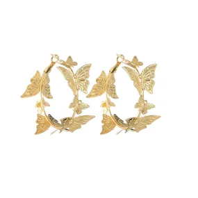 3D Butterfly Alloy Hoop Earrings For Women Girls Jewelry Gift