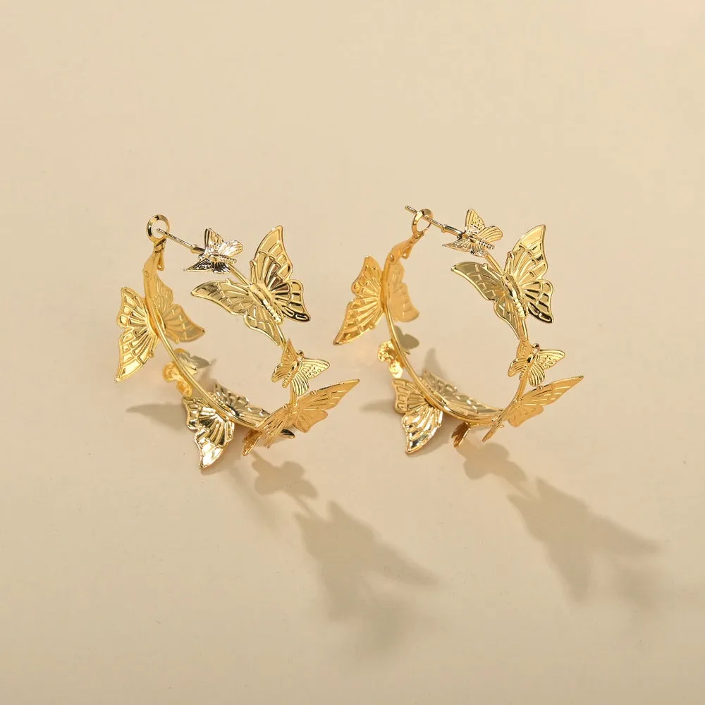 3D Butterfly Alloy Hoop Earrings For Women Girls Jewelry Gift