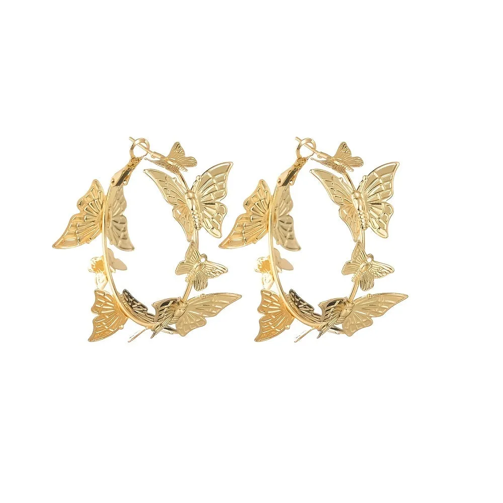 3D Butterfly Alloy Hoop Earrings For Women Girls Jewelry Gift