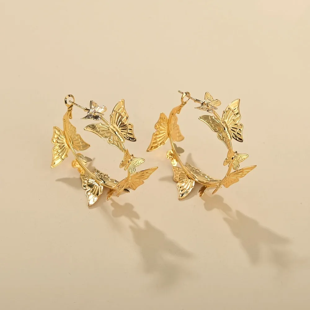 3D Butterfly Alloy Hoop Earrings For Women Girls Jewelry Gift