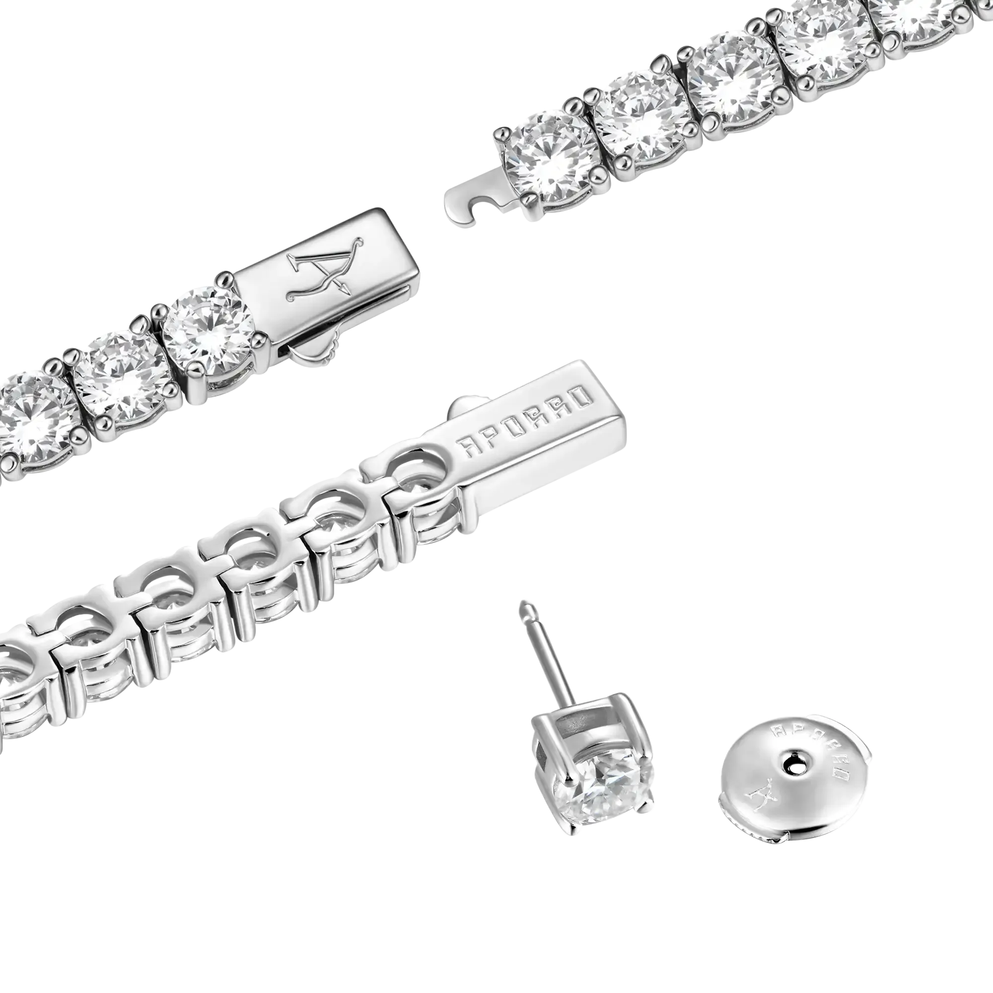 5mm Tennis Chain   5mm Tennis Bracelet   Moissanite Stud Earring Bundle