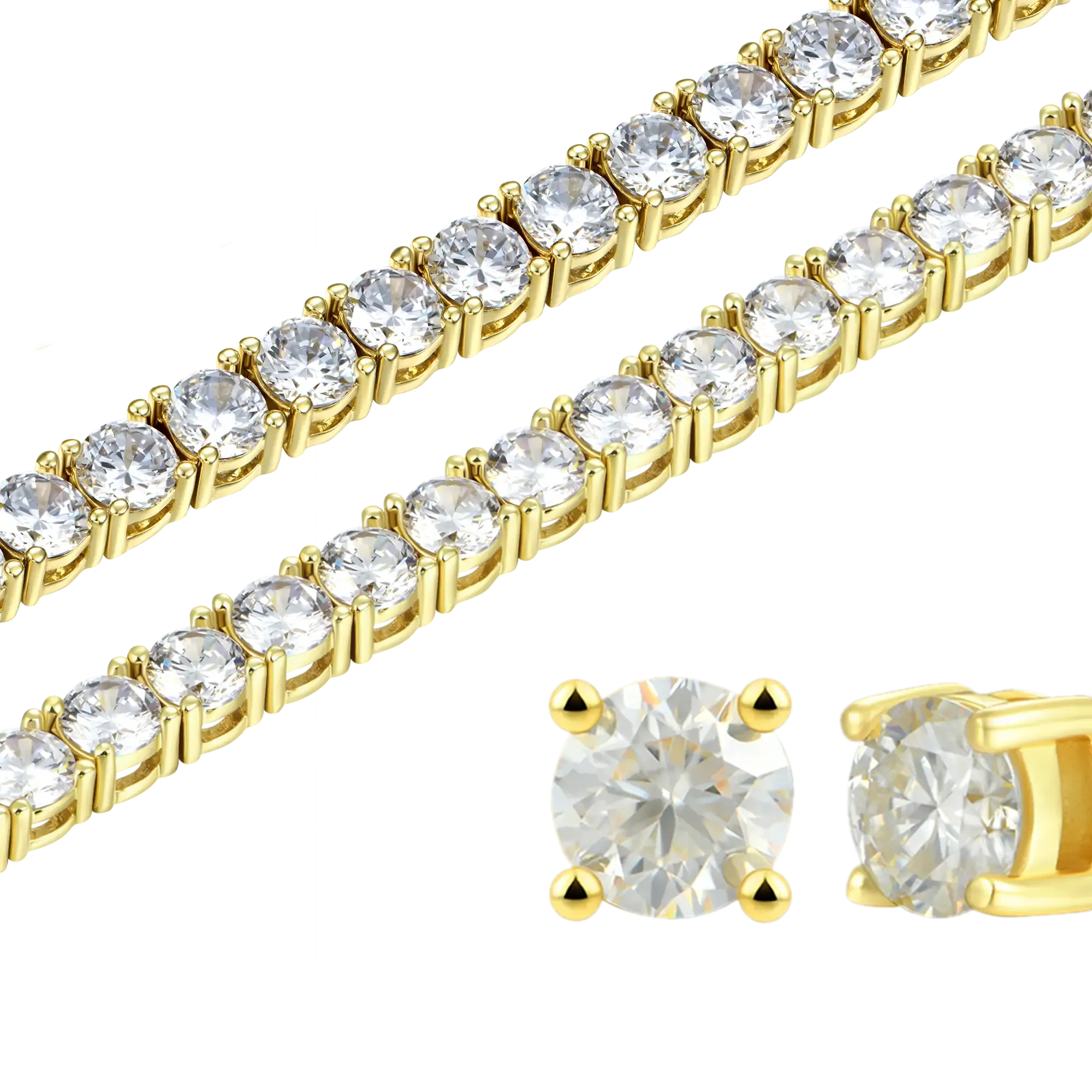 5mm Tennis Chain   5mm Tennis Bracelet   Moissanite Stud Earring Bundle