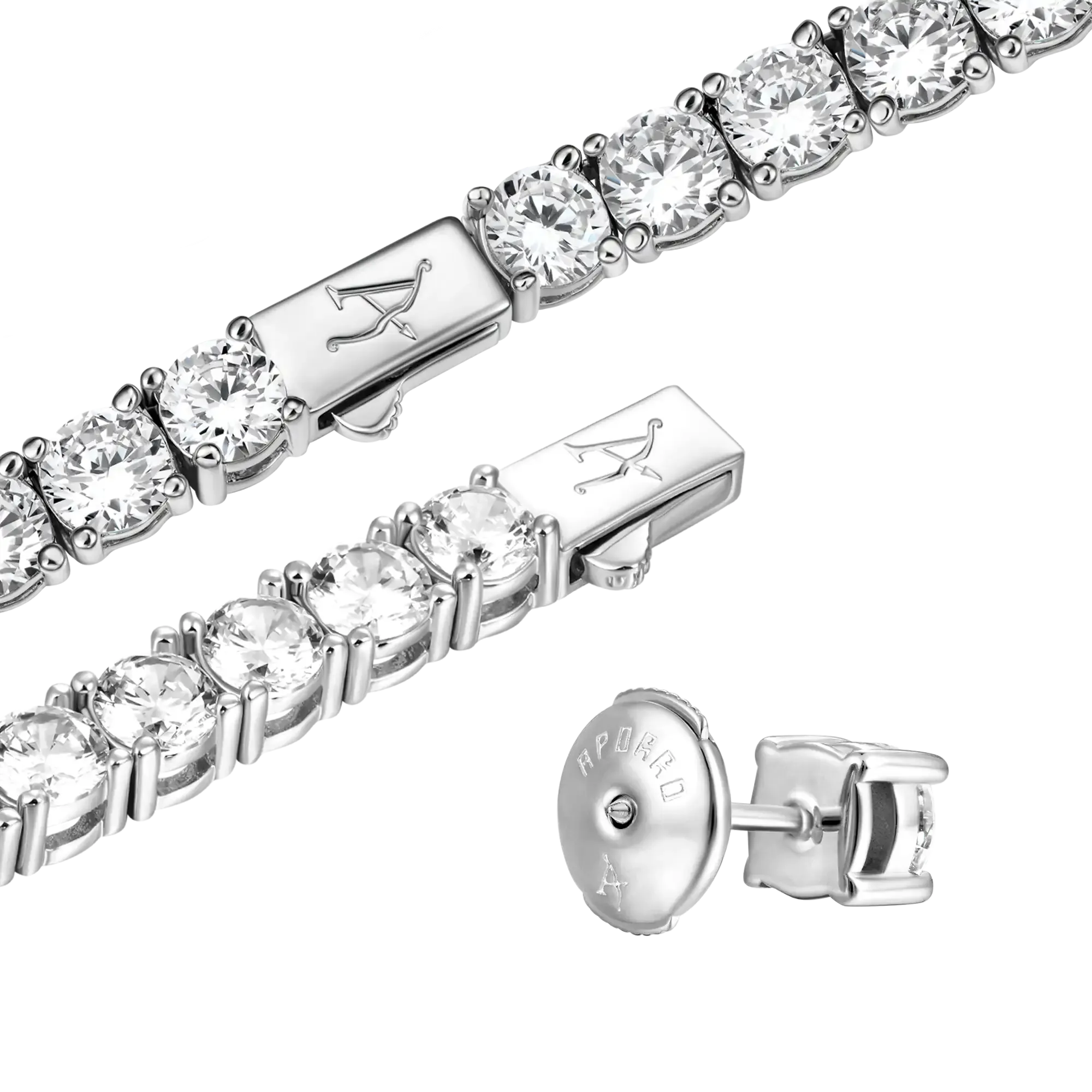 5mm Tennis Chain   5mm Tennis Bracelet   Moissanite Stud Earring Bundle