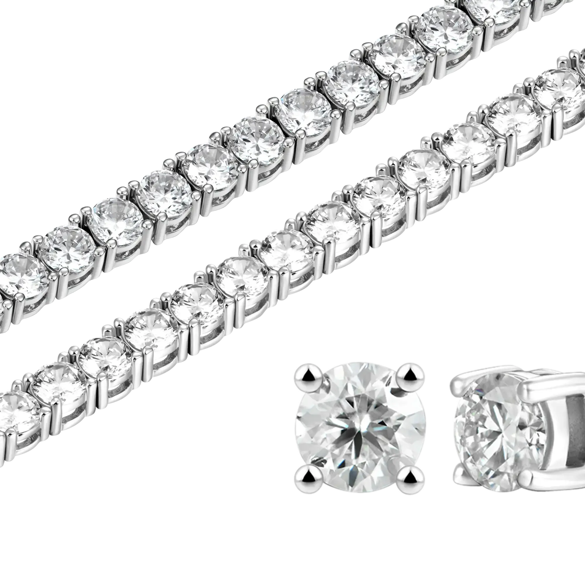 5mm Tennis Chain   5mm Tennis Bracelet   Moissanite Stud Earring Bundle