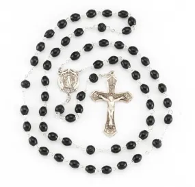 8mm Black Fresh Water Pearl Rosary w/ Sterling Center and Crucifix