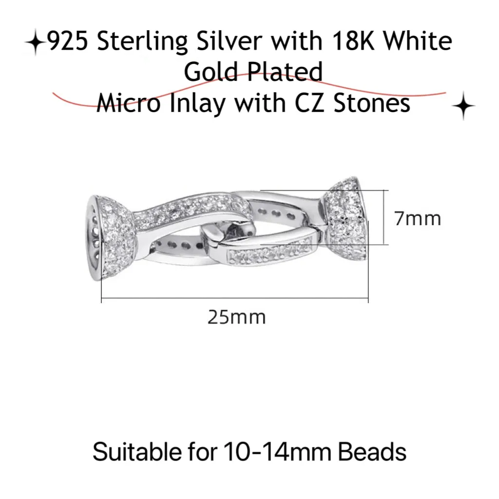 925 Sterling Silver Clip with Bail Clasp with 18K White Gold Plated and Zircon Pearl Clasp Handmade DIY Jewelry Making Supply