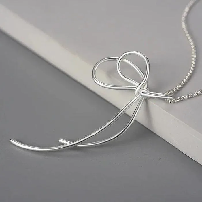 925 Sterling Silver Lovely Knot Necklace Charm Jewelry - LFJE0206