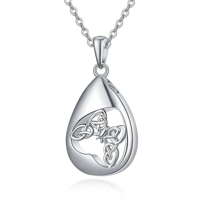 925 Sterling Silver Teardrop Urn Necklace for Ashes Celtic Knot Cremation Necklace Memorial Keepsake Jewelry for Ashes of Loved Ones