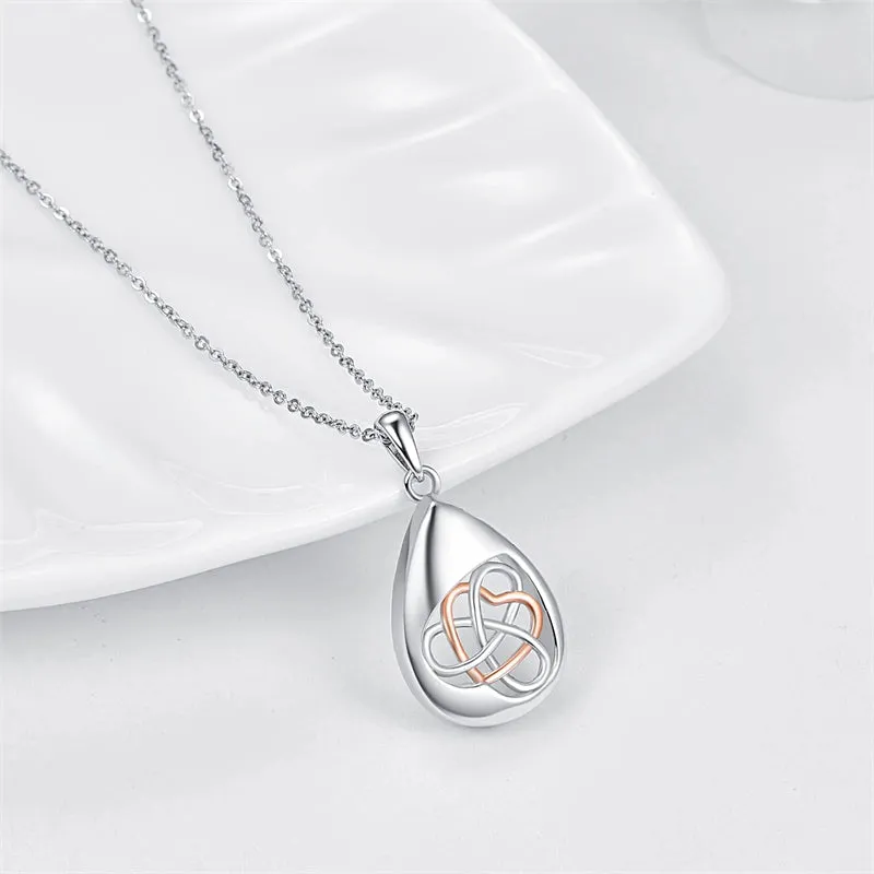 925 Sterling Silver Teardrop Urn Necklace for Ashes Celtic Knot Cremation Necklace Memorial Keepsake Jewelry for Ashes of Loved Ones