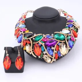 African Beads Crystal Necklace & Earrings Wedding Statement Jewelry Set