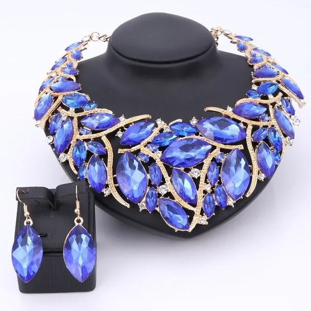 African Beads Crystal Necklace & Earrings Wedding Statement Jewelry Set