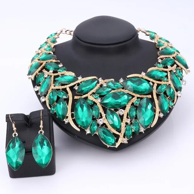 African Beads Crystal Necklace & Earrings Wedding Statement Jewelry Set