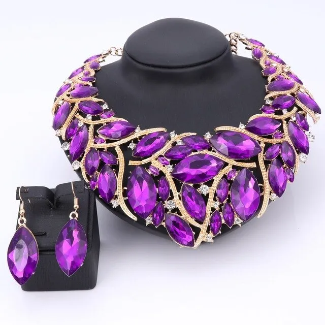 African Beads Crystal Necklace & Earrings Wedding Statement Jewelry Set