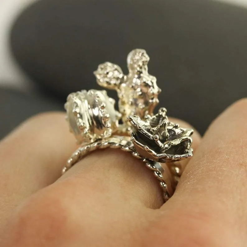 Agave Succulent Ring in Silver