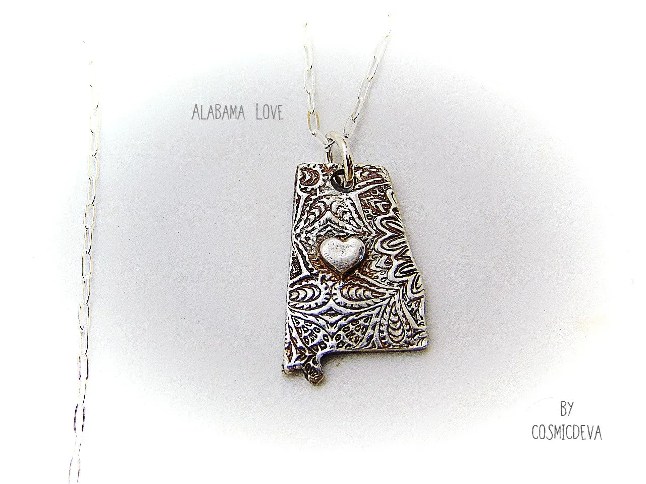 Alabama Love State Dainty Charm Sterling Silver Necklace