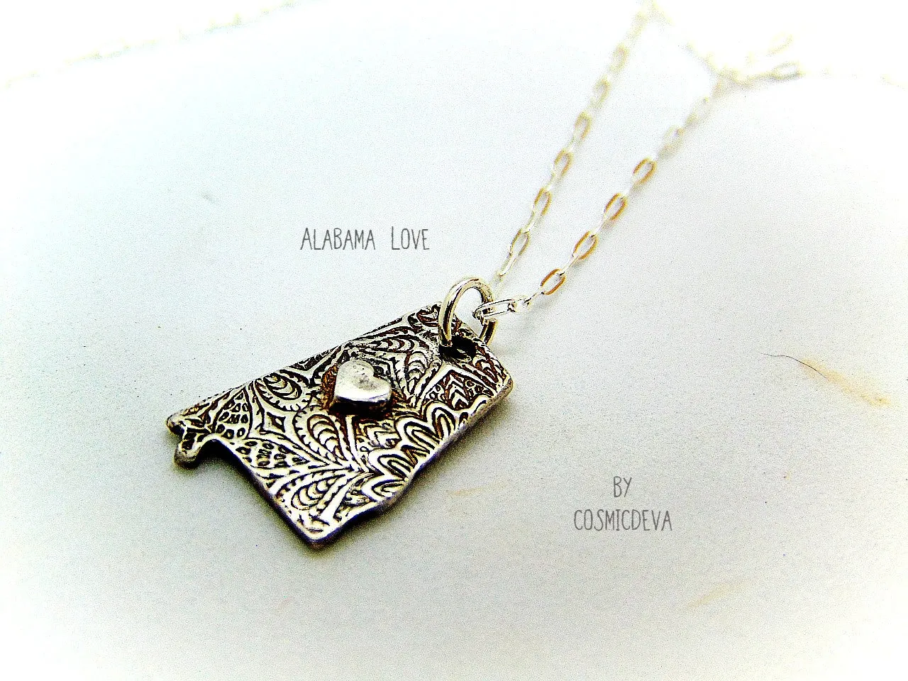 Alabama Love State Dainty Charm Sterling Silver Necklace