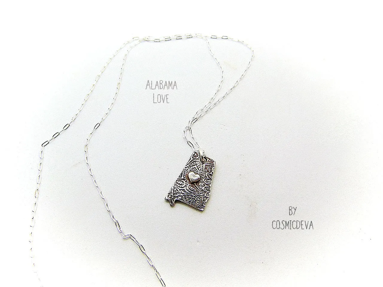 Alabama Love State Dainty Charm Sterling Silver Necklace