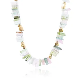 ALEX SEPKUS 18K YELLOW GOLD 18-INCH PINK AND GREEN TOURMALINE BEADED NECKLACE