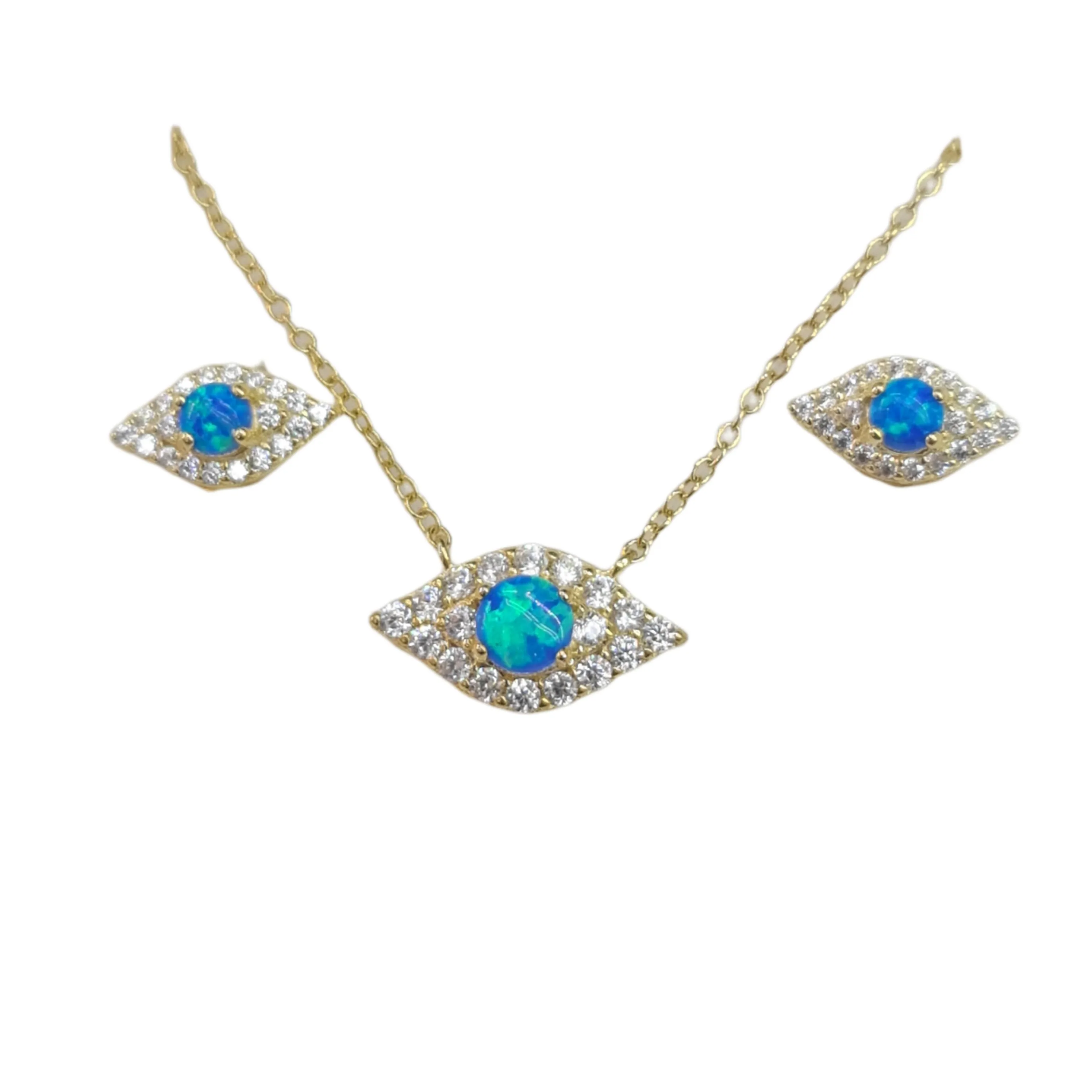 Alexandra Blue Opal Evil Eye Set Gold