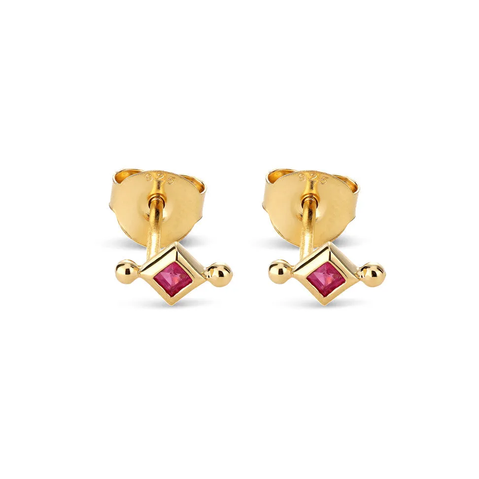 Alma Rubi 14K Gold Plated Stud w. Ruby