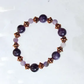 Amethyst gemstone and Copper Beaded Stretch Bracelet