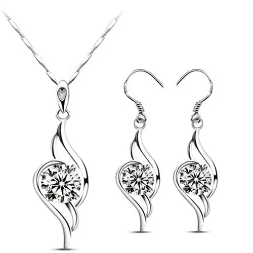 Angel Wing Cubic Zirconia Necklace & Earrings Fashion Jewelry Set