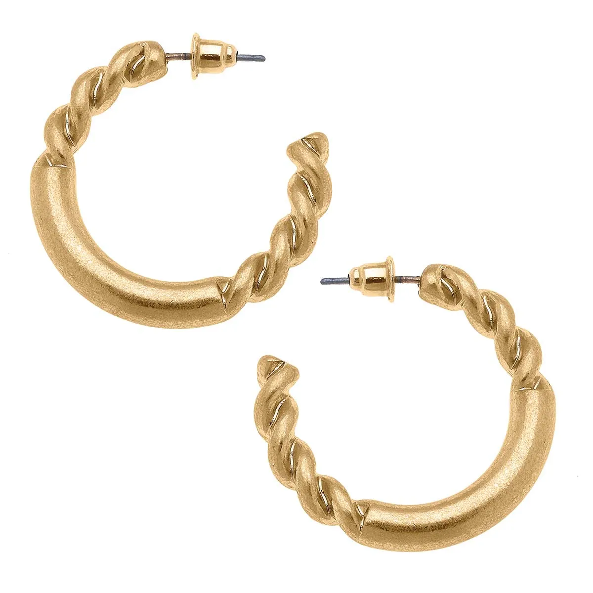 Anne Twisted Metal Hoop Earrings in Worn Gold Canvas Style