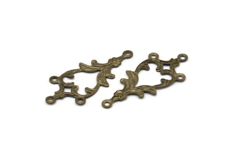 Antique Brass Earring Charm, 12 Antique Brass Earring Findings With 4 Loops (34x15mm) K167