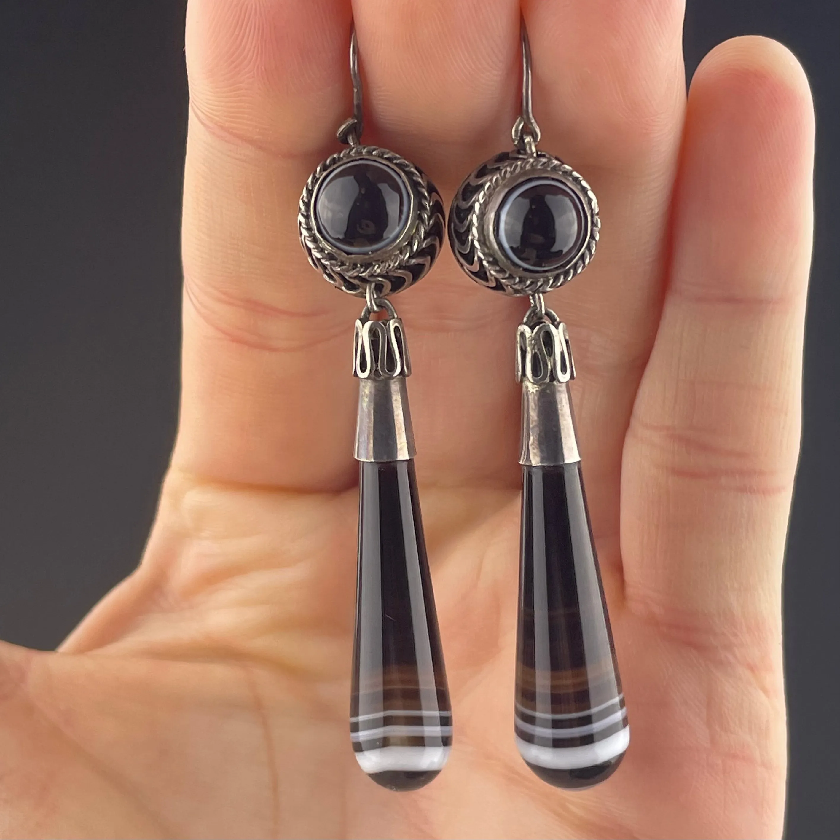 Antique Victorian Banded Agate Earrings