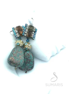 AQUA FLAGS OOAK STATEMENT EARRINGS