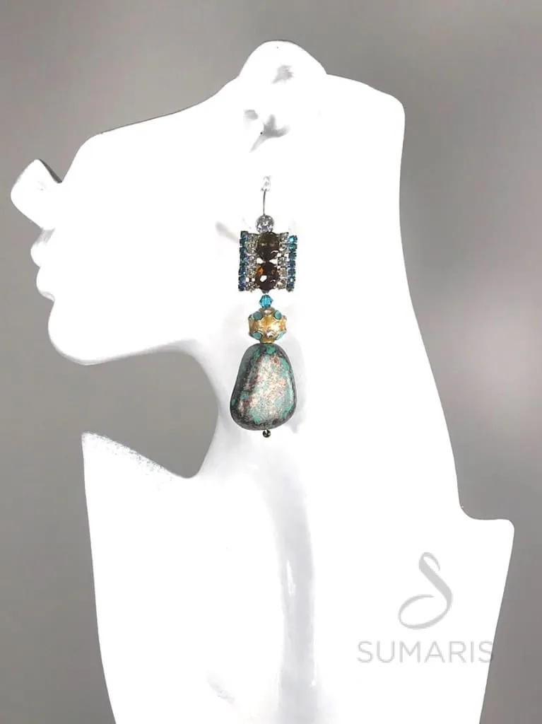 AQUA FLAGS OOAK STATEMENT EARRINGS