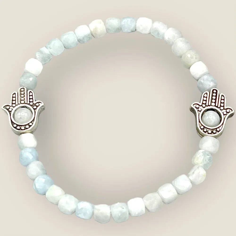 Aquamarine and Silver Hamsa bracelet