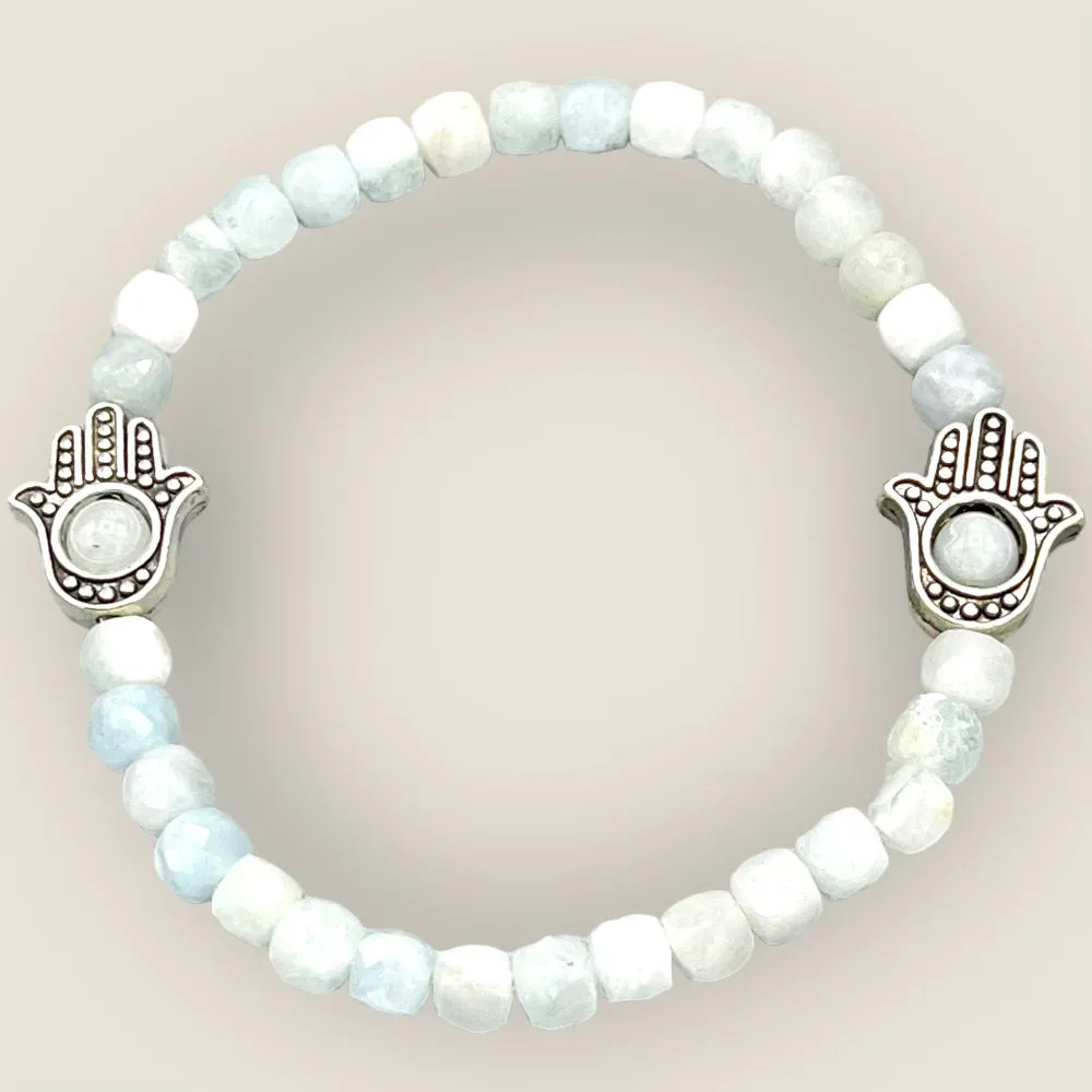 Aquamarine and Silver Hamsa bracelet