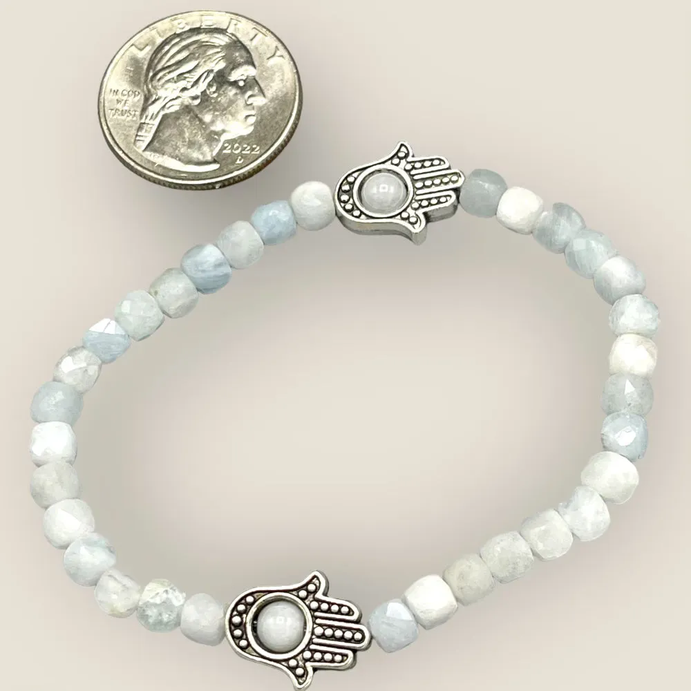 Aquamarine and Silver Hamsa bracelet