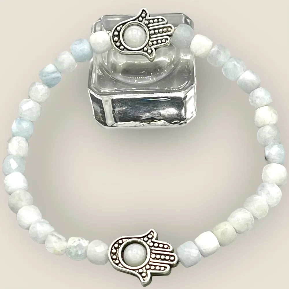 Aquamarine and Silver Hamsa bracelet