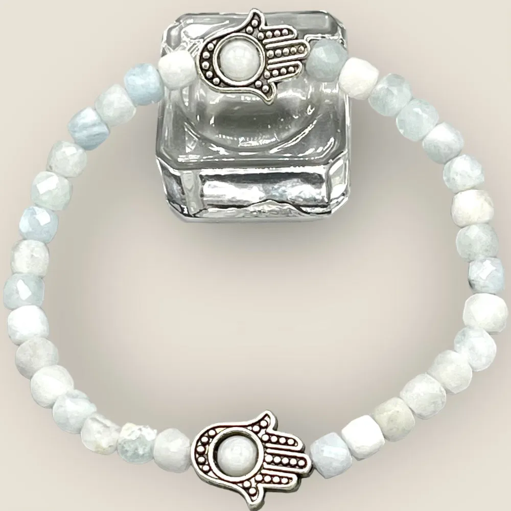 Aquamarine and Silver Hamsa bracelet