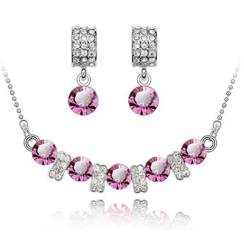 Austrian Crystal and Cubic Zirconia Necklace & Earrings Fashion Jewelry Set