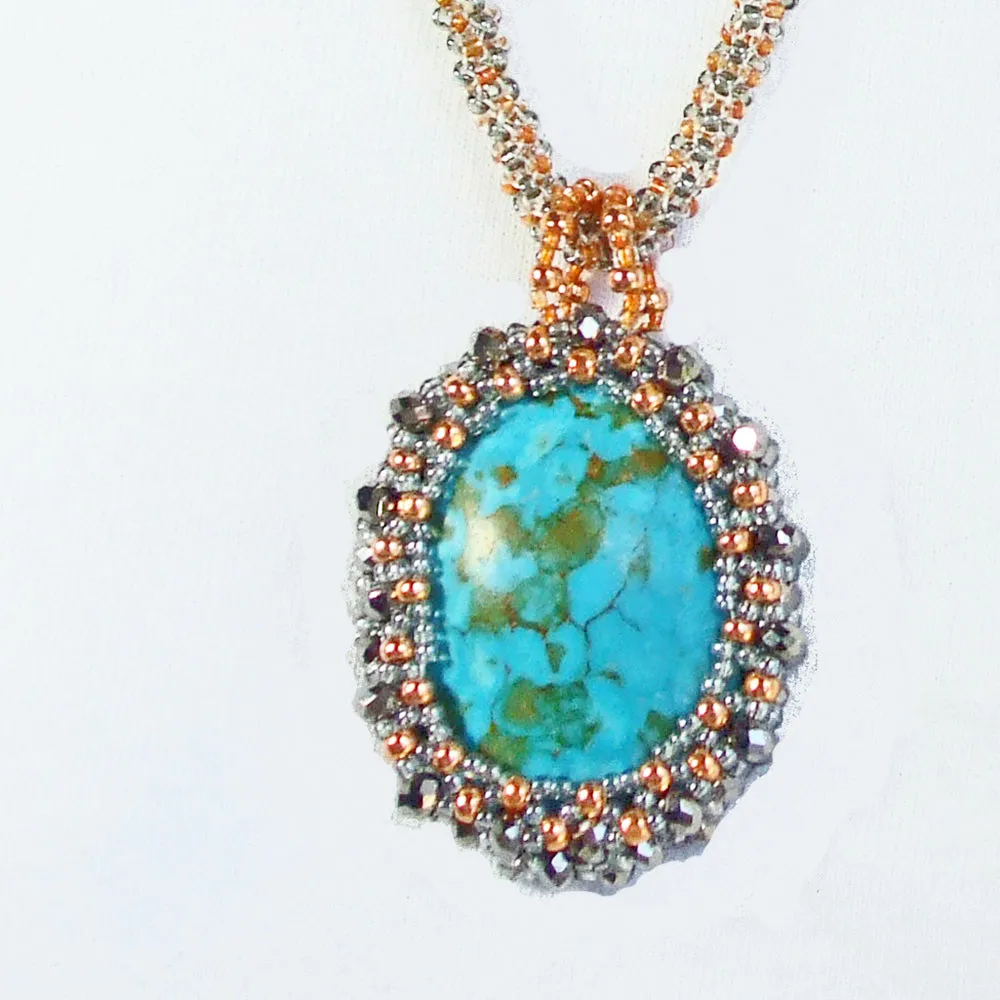 Bayle, Reversible, Turquoise Stone Cabochon, Beaded Bezel, Pendant, Necklace