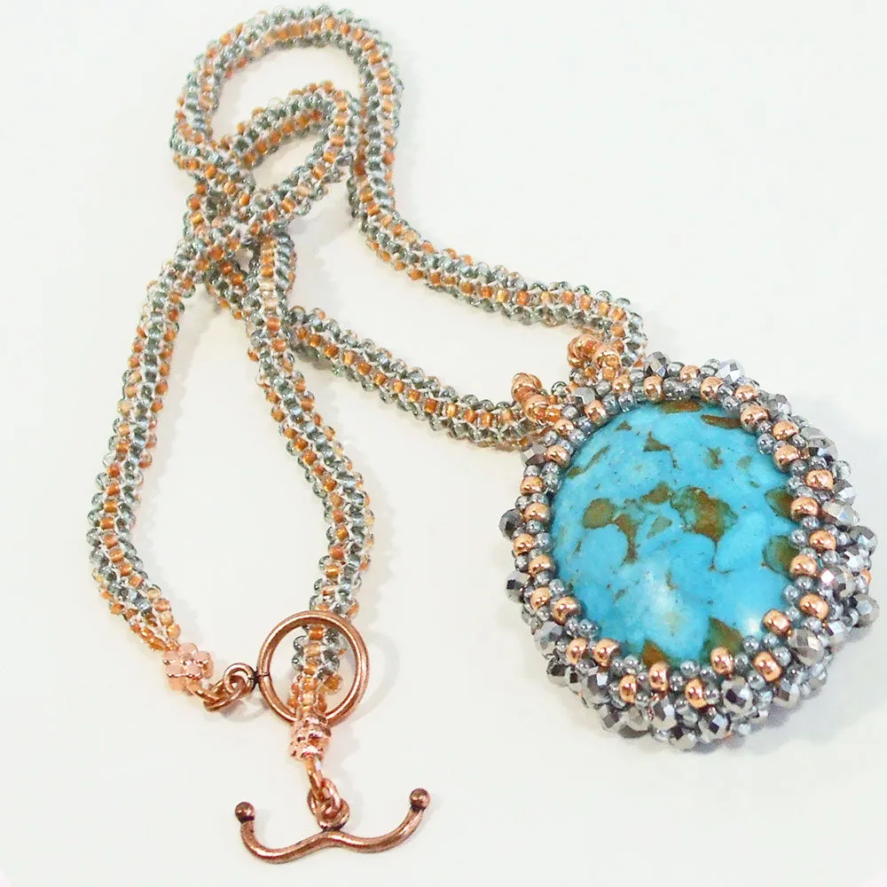 Bayle, Reversible, Turquoise Stone Cabochon, Beaded Bezel, Pendant, Necklace