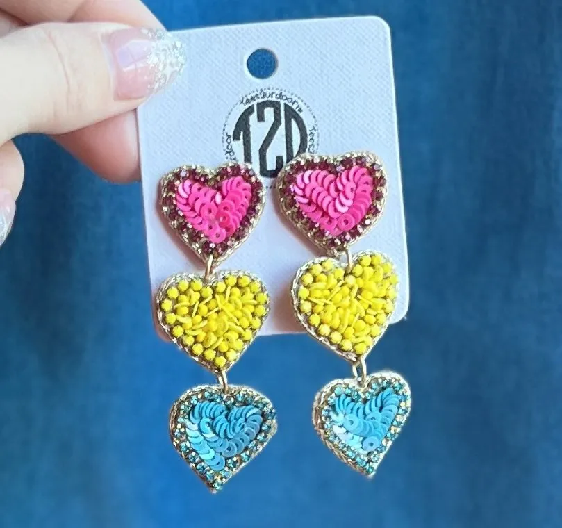 Beaded Heart Trio Earrings