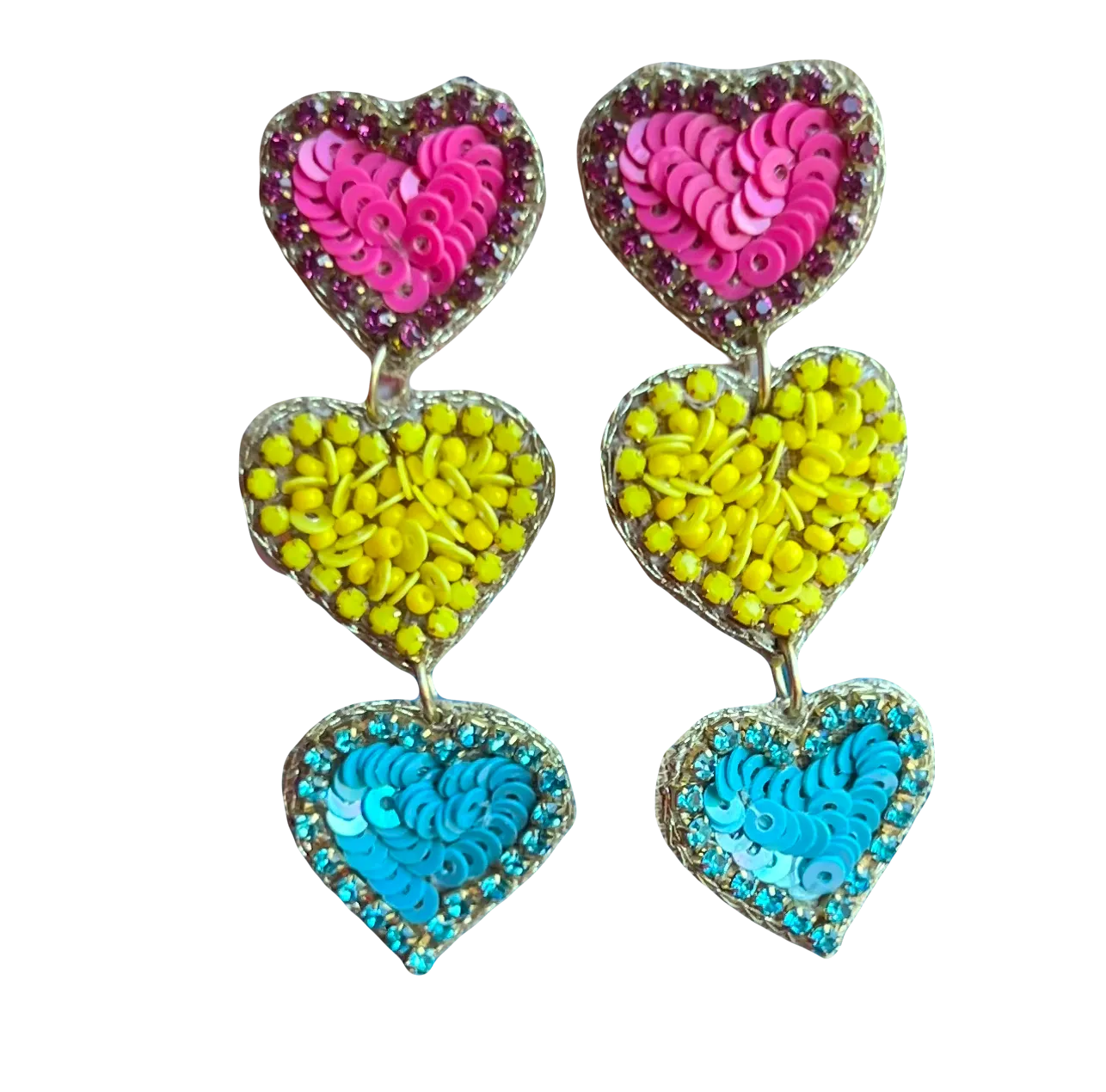 Beaded Heart Trio Earrings