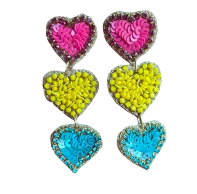 Beaded Heart Trio Earrings