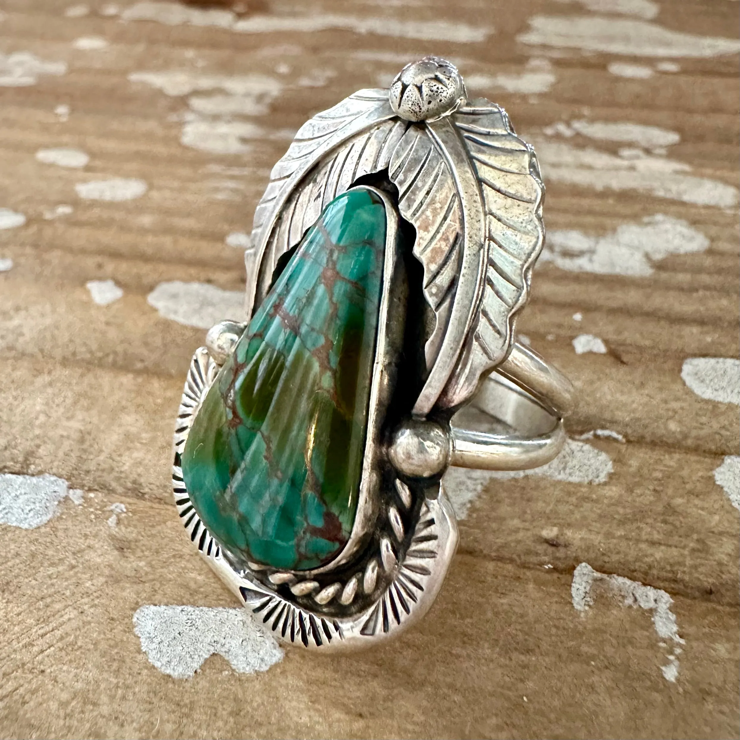 BETTA LEE Large Navajo Triangle Turquoise Stone and Sterling Silver Ring  Size 9.5