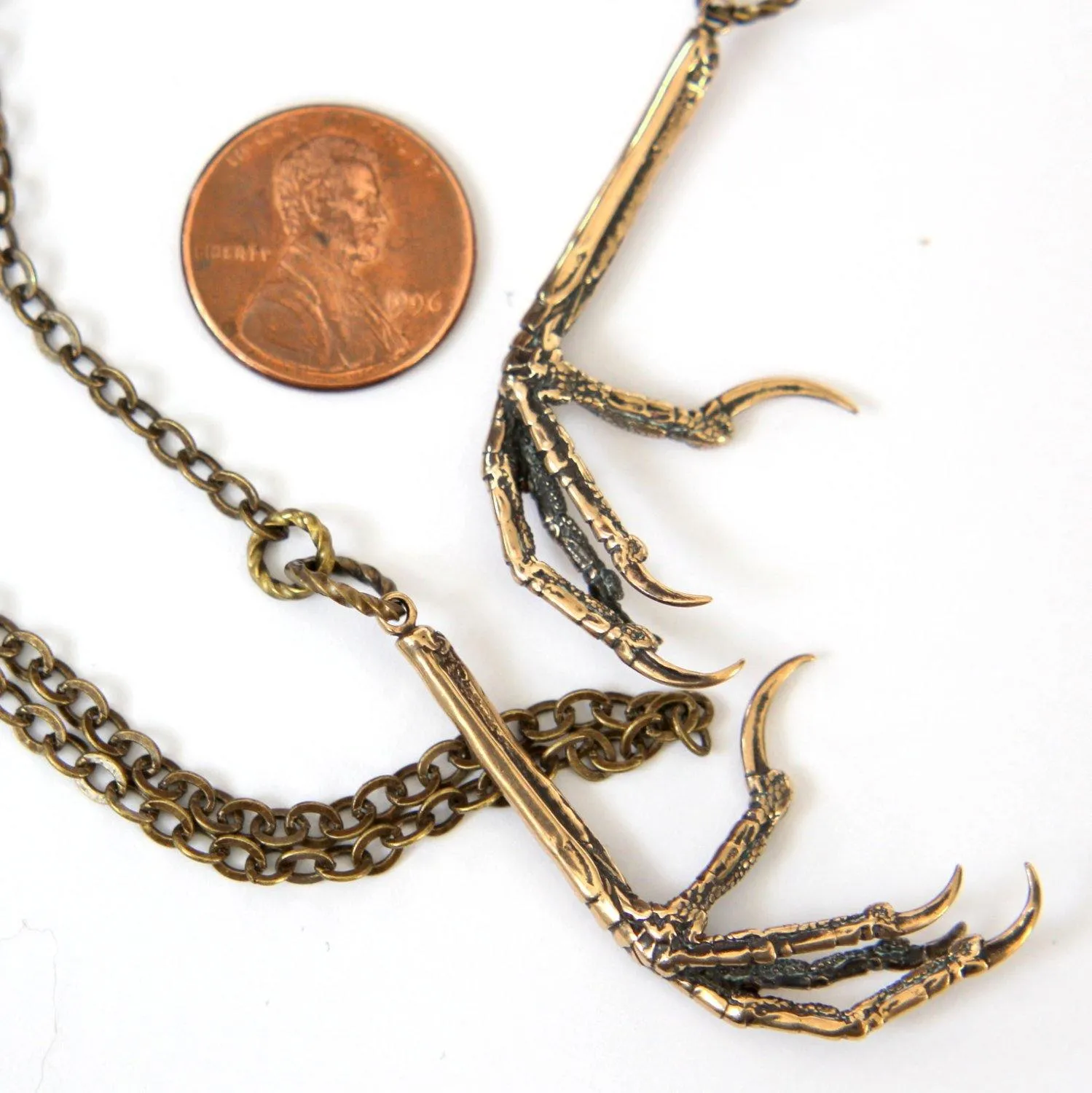 Bird Claw Lariat Necklace - Solid Hand Cast Bronze Double Lariat Necklace - Statement Gift For Her